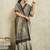Grey printed blended cotton designer saree with blouse piece
