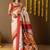 Cream printed silk blend ethnic saree with blouse piece