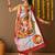 Cream printed silk blend ethnic saree with blouse piece