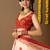 Cream printed silk blend ethnic saree with blouse piece
