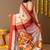 Cream printed silk blend ethnic saree with blouse piece