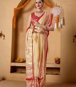 Cream printed art silk traditional saree with blouse piece