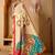 Cream printed art silk traditional saree with blouse piece