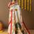 Off white printed silk blend ethnic saree with blouse piece