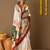 Off white printed silk blend ethnic saree with blouse piece