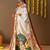 Off white printed silk blend ethnic saree with blouse piece