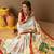 Off white printed silk blend ethnic saree with blouse piece