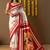 Off white printed silk blend ethnic saree with blouse piece
