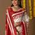 Off white printed silk blend ethnic saree with blouse piece
