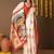 Off white printed silk blend ethnic saree with blouse piece