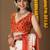 Off white printed silk blend ethnic saree with blouse piece