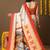 Off white printed silk blend ethnic saree with blouse piece