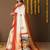 Off white printed silk blend ethnic saree with blouse piece