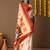 Off white printed silk blend ethnic saree with blouse piece