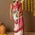 White printed silk blend ethnic saree with blouse piece