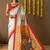 Off white printed silk blend ethnic saree with blouse piece