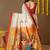 Off white printed silk blend ethnic saree with blouse piece