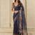 Navy blue elegant printed georgette saree with blouse piece