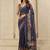 Navy blue elegant printed georgette saree with blouse piece