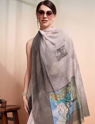Grey printed pure georgette casual saree with blouse piece 3