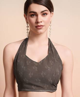 Grey printed pure georgette casual saree with blouse piece 5