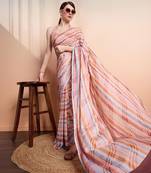 Peach elegant printed georgette saree with blouse piece