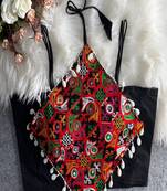 Women's black navratri blouse | kutchi embroidered noodles strap choli | hand mirror work cotton blouse