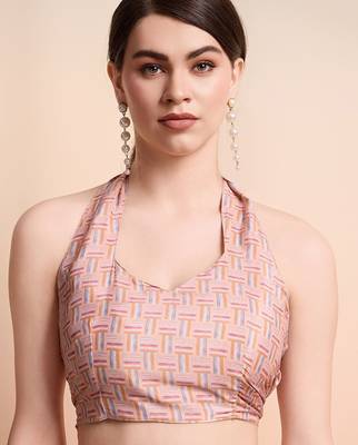 Peach elegant printed georgette saree with blouse piece 4