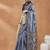 Blue printed silk blend ethnic saree with blouse piece