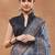 Blue printed silk blend ethnic saree with blouse piece