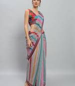Grey printed linen casual saree with blouse piece