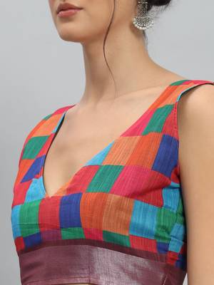 Grey printed linen casual saree with blouse piece 5