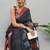 Black printed linen casual saree with blouse piece
