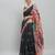 Black printed linen casual saree with blouse piece