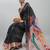 Black printed linen casual saree with blouse piece