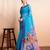Blue printed linen casual saree with blouse piece