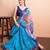 Blue printed linen casual saree with blouse piece