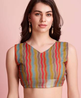 Cream printed linen casual saree with blouse piece 5