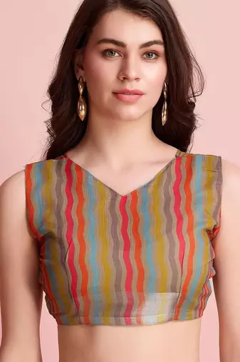 Cream printed linen casual saree with blouse piece