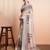 Cream printed linen casual saree with blouse piece
