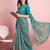 Blue printed linen casual saree with blouse piece