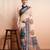 Cream printed linen casual saree with blouse piece