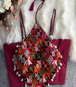 Women's maroon navratri blouse | kutchi embroidered noodles strap choli | hand mirror work cotton blouse