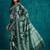 Olive printed blended cotton designer saree with blouse piece