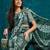 Olive printed blended cotton designer saree with blouse piece