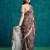 Coffee brown printed blended cotton designer saree with blouse piece