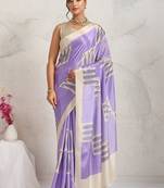 Purple printed satin fashion saree with blouse piece