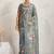 Grey printed satin fashion saree with blouse piece