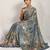 Grey printed satin fashion saree with blouse piece