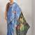 Blue printed satin fashion saree with blouse piece